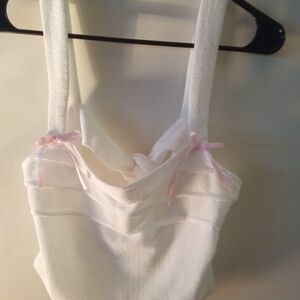White Sleeveless Top with Pink Accents